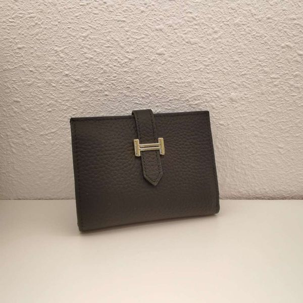 

2021 wallet women's short leather h ribbon thin mini leather wallet, Red;black