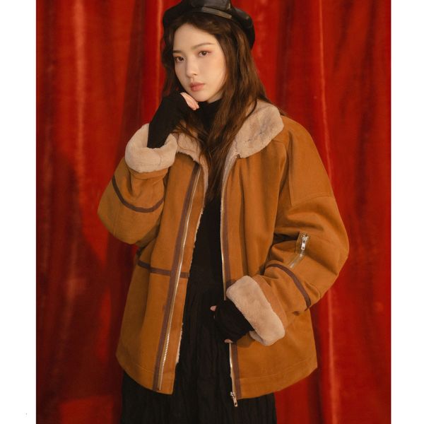 

women's fur coat winter quilted jacket sleeve rabbit coats thick outwear clothes, Black;brown