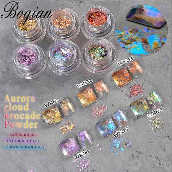 

nail glitter bqan 1box aurora crystal cloud brocade flakes chrome powder for spring nails face eyeshadow manicure paillettes diy craft, Silver;gold