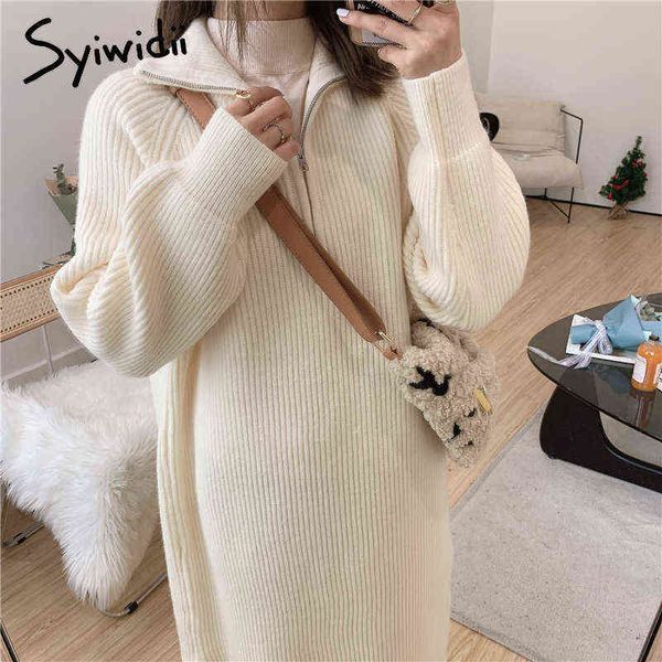 Syiwidii ​​outono inverno midi vestido mulher 2021 Turtleneck quente engrossar vintage longo tamanho de suéteres vestidos casuais vestido de malha g1214