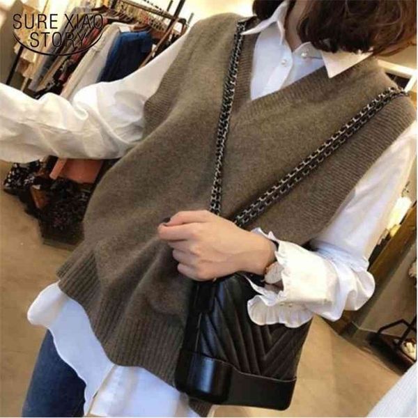 

spring loose pullover v neck sweater vest women winter knitted sleeveless warm s casual oversize 210510, White;black