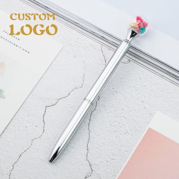 

ballpoint pens 1pcs kawaii ball metal multi-color ballpen dry flower student for school stationery office supplies 1.0, Blue;orange