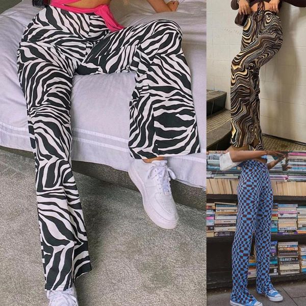 

women's pants & capris ladies autumn print loose 3d printing high waist casual straight wide legs clothing, Black;white