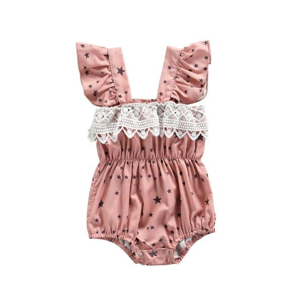 

rompers born baby girl ruffle lace sleeveless bodysuit star print romper jumpsuit summer clothes, Blue