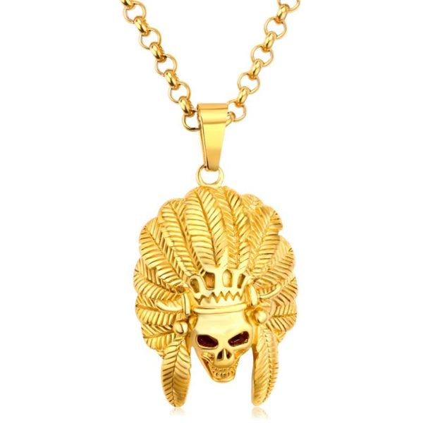 

stainless steel gold skull skeleton steampunk pendant necklace hip hop luxury necklaces for women men collares, Silver