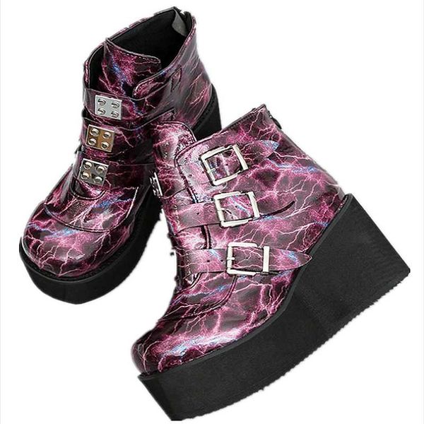 

boots spring 2021 short women's wedge heel belt buckle pattern fashion super high waterproof shoes, Black