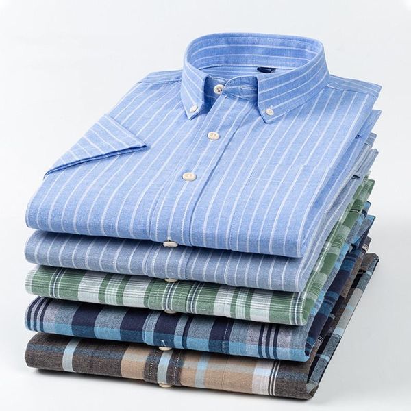 

men's casual shirts cotton linen plaid stripe for men summer short sleeve regular fit button shirt comfortable breathable, White;black