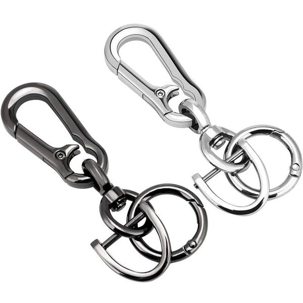 

keychains 2-piece set of zinc alloy keychain, rotatable portable car detachable d-shaped buckle keychain with carabiner, Silver