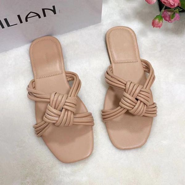 

slippers women fashion flat sandals leather weave casual open toe outdoor beach, Black