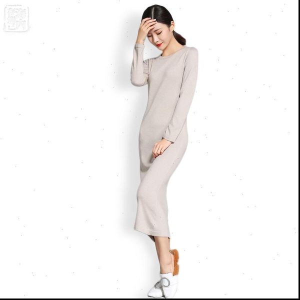 

womens dresses o neck wool knit straight dress long split solid simple sweaters winter full sleeve 1299, Black;gray
