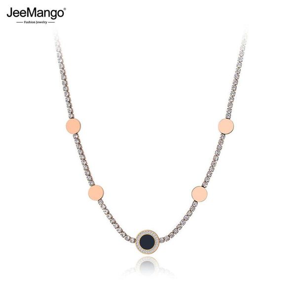 

pendant necklaces jeemango sparkling titanium stainless steel cz crystal 5pcs disc choker for women bohemia rhinestone necklace jn19192, Silver