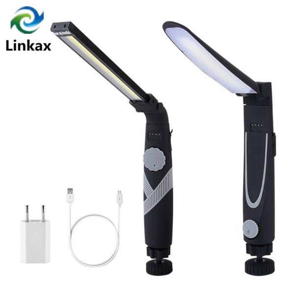 

foldable rotation dimmable cob led work light lamp torch portable lantern with magnet power display 18650 battery usb flashlights torches