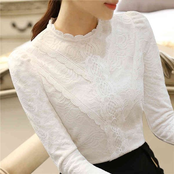 

autumn long sleeve lace blouse women shirts stand collar blouse women blusas mujer de moda womens and blouses a378 210426, White