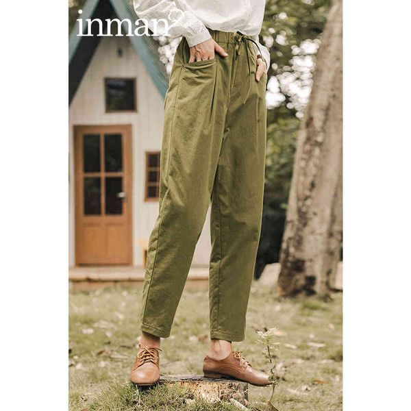 

capris inamn spring autumn straight slacks slimming women cotton elastic waist with loose radish long trousers gtju, Black;white