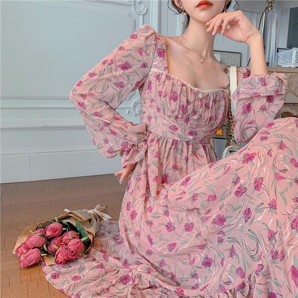

wonder elegant vintage floral print womens dresses chiffon long buttons slim waist boho beach robe longue vestido, Black;gray