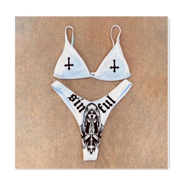 

women's swimwear bikinis swimsuit women 2021 push up swimwears brazilian biquini anime print thong bathing suits high cut beachwear, White;black