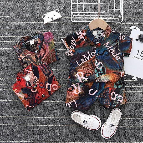 

clothing sets 2021 summer baby boys strong color letter fully print toddler girls shirt+shorts kids fashion party suits, White