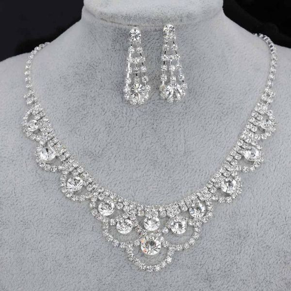 

wedding jewelry sets elegant crystal bridal set silver color rhinestone choker necklace earrings african for women, Slivery;golden