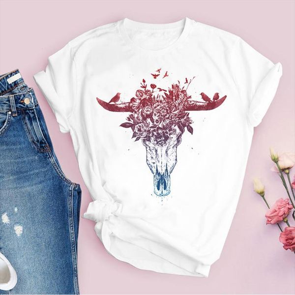 

men printing graphic heifer t shirt bull cute cow floral cartoon 90s print lady tees clothing female mens, White;black