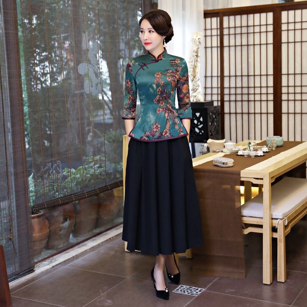 

luxury cheongsam cheongsam slim women's in early spring 2021 chine modified republic of china style cheongsam drs two-piece set, Blue;red