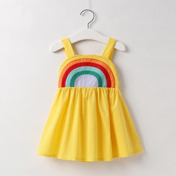 

baby clothes rainbow girl dress cute cotton kids summer camisole for sun print princess dresses linen girl's, Red;yellow