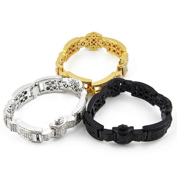 

mens hip hop bracelets jewelry iced out gold silver bracelet new fashion simulation diamond crystal bracelet, Black