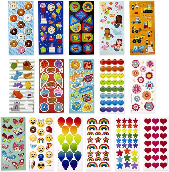 

children stickers mermaid, rainbow, heart, dog, cat, donut adhesive stickers