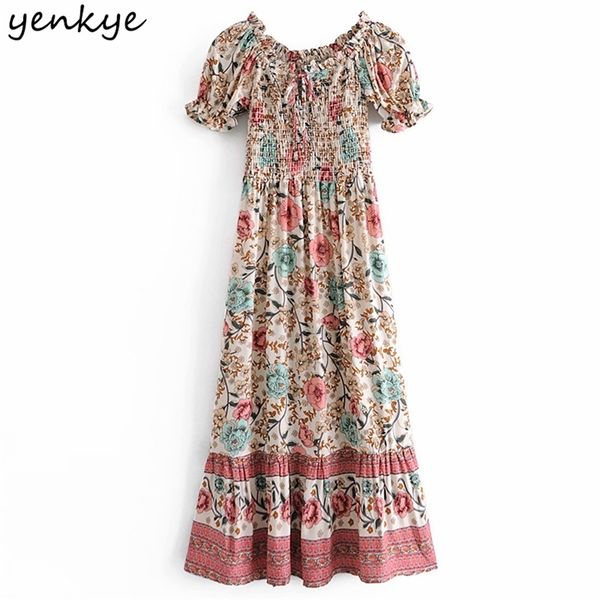 

vintage floral print off shoulder dress women short sleeve pleated casual female holiday summer boho vestido 210514, Black;gray