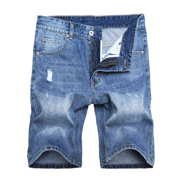 

men's jeans denim shorts summer thin loose straight korean fashion men's casual 5-point middle pants, Blue