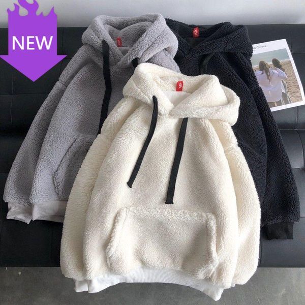 

women's hoodies & sweatshirts korean style plus velvet hooded loose long sleeve harajuku hoodie oversize lamb winter clothes women swe, Black
