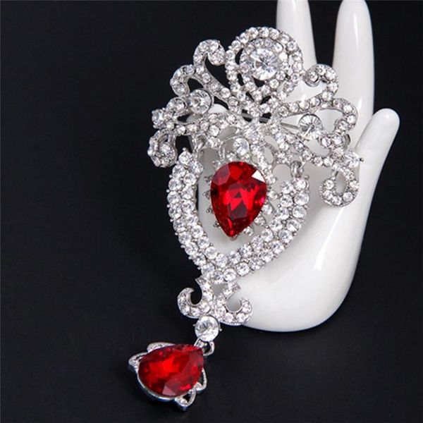

pins, brooches pinksee luxury crystal flower for women charm water drop dangle brooch pin elegant party jewelry bijoux, Gray