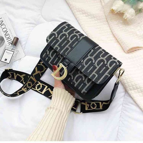 

fashion women's bag printed letter shoulder version simple wide belt diagonal purses sale