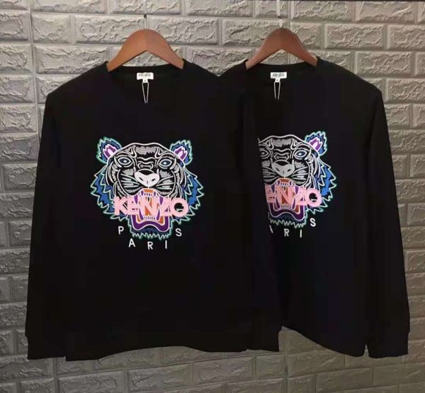 

designer mens hoodies ken pink tiger head embroidery round neck large terry couple pullover sweater for men and women luxury, Black