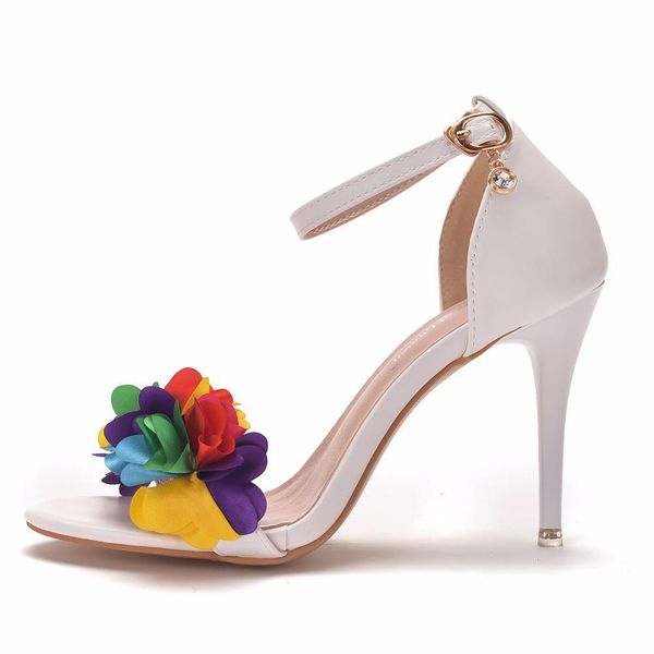 

sandals women sandals white flower fine bridal pumps wedding shoes peep toes buckle strap thin high heels slender, Black