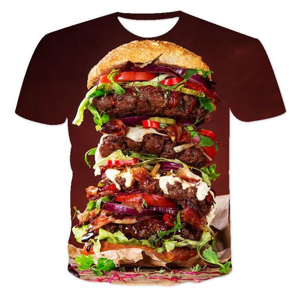 

men's t-shirts the latest summer and women's burger food series 3d printing personality comfortable loose oversized t-shirt male, White;black