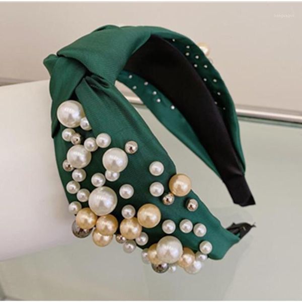 

pearls knot hairband for women retro hair accessories solid fabric head band mori girls headband wide hoop1