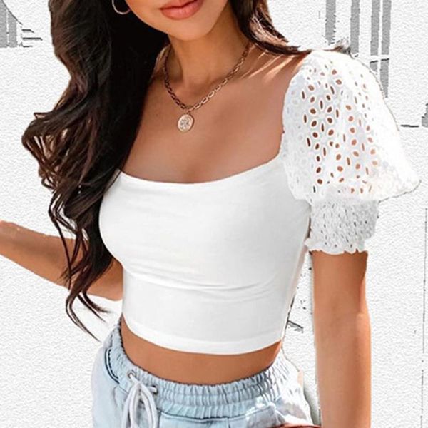 

women t shirt cotton lace hollow low neck slim short sleeve backless elastic tight-fit casual bottoming up tee women's t-shirt, White