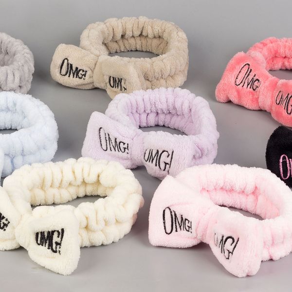 

hairbands new letter omg coral fleece soft bow headbands for women girls cute holder hair bands headwear head accessories, Blue;gray
