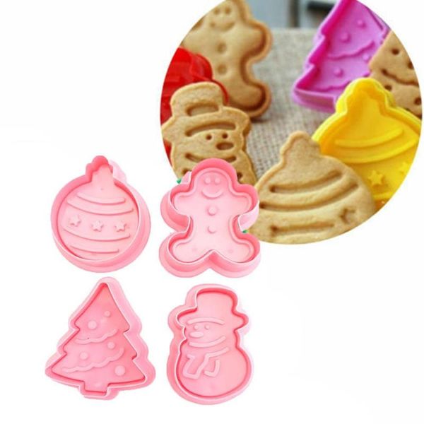

baking moulds 4pcs/set christmas cookie cutters stamp mold plastic 3d cake biscuit plunger mould diy pastry tools