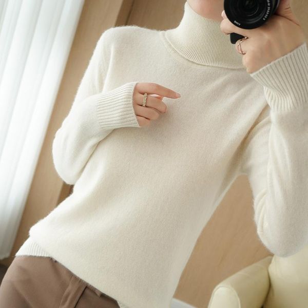 

women's sweaters high-collared cashmere sweater women autumn and winter pure-color loose wool undershirt, White;black
