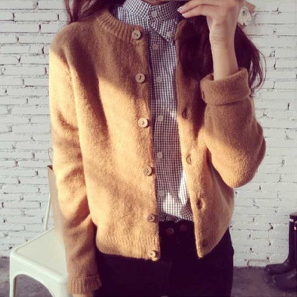 

women's knits & tees spring autumn cardigans women knitted sweater round neck female coat plus size short jacket tv1o, White