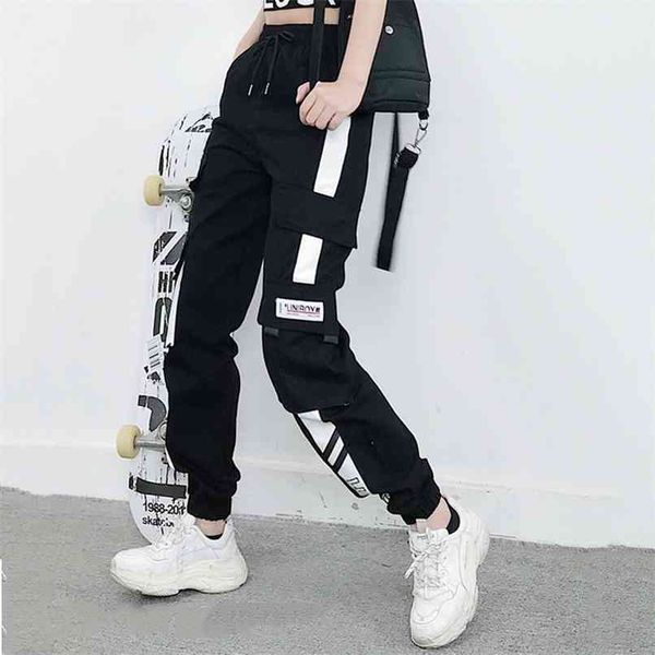 

winter fur streetwear loose women cargo pants straight spring autumn harajuku bf casual sports 210915, Black;white