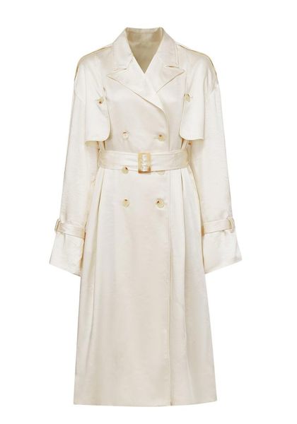 

women's trench coats notched lapel double breasted coat with belt, Tan;black