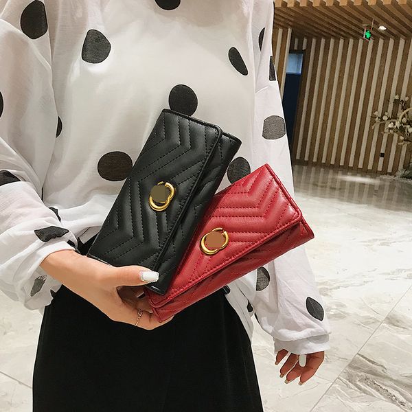 

evening bag 2021 fashion long hand comfortable texture mobile phone lingge soft two fold wallet