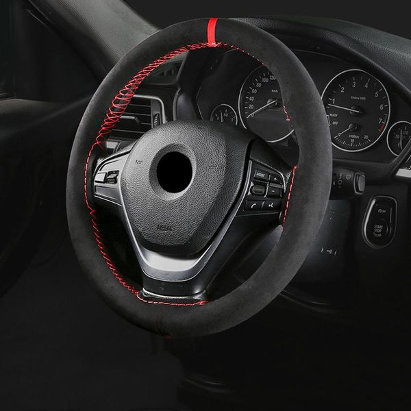 

steering wheel covers black suede braid on car cover diameter 14.6inch / 35-37cm auto accessories