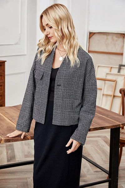 

autumn spring jacket women 2021 korean style black white plaid streetwear casual cardigan coat jackets female outerwear women's, Black;brown