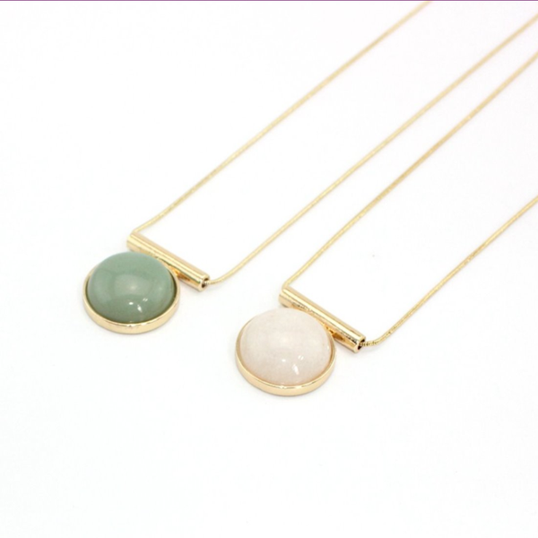 

pendant necklaces light yellow gold color alloy round green aventurine link chain necklace rose pink quartz jewelry, Silver
