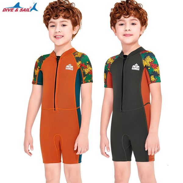 

diving dive & sail suit 2.5mm one-piece thickened warm short sleeve children's cold proof swimsuit, White;black