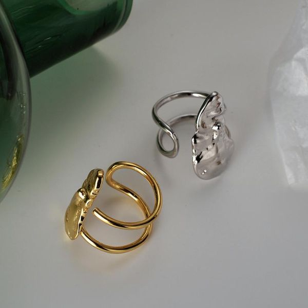 

cluster rings european style simple exaggerated s925 sterling silver head ring female opening irregular concave-convex index finger, Golden;silver
