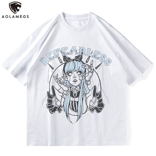 

men's polos aolamegs men's gothic shirts anime comics print casual male t-shirts baggy otaku summer harajuku hipster streetwear, White;black